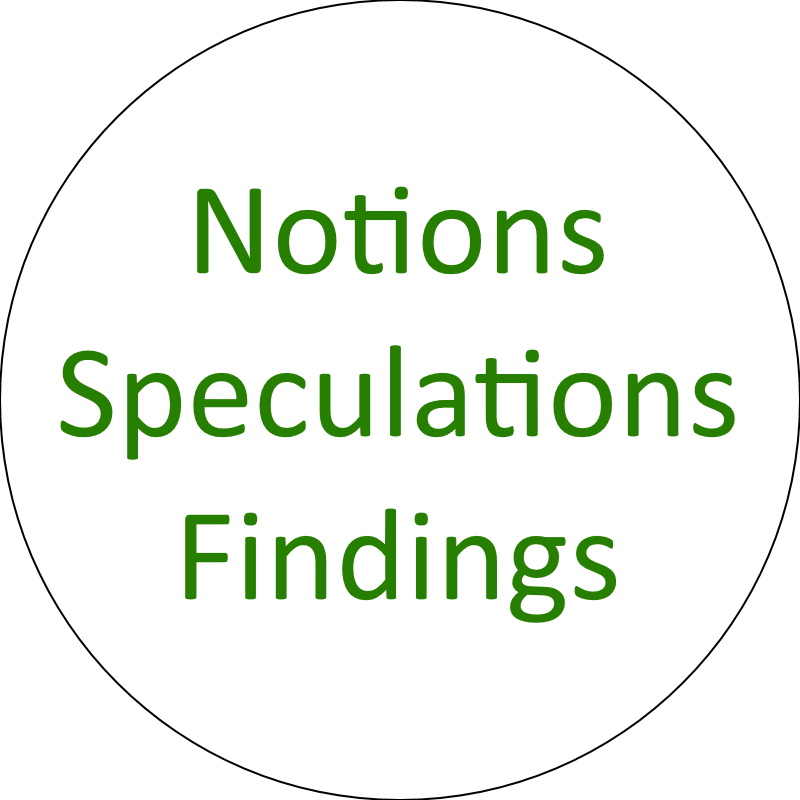 the words notions, speculations, and findings on a light blue circle